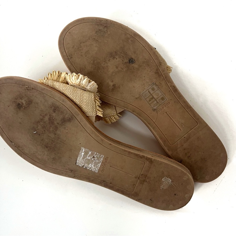 Dolce Vita Raffia Pom Slide Sandals Size 9.5 Neutral Black Tan - Picture 4 of 5